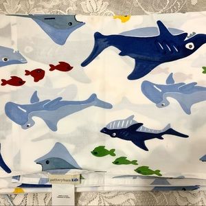 Pottery barn kids shark bite  flat sheet blue
On white twin